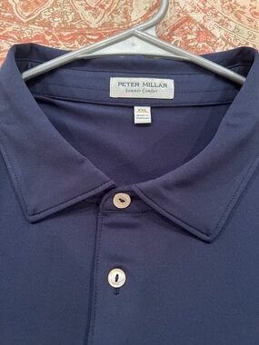 Peter Millar Navy Performance Polo with Contrast Buttons